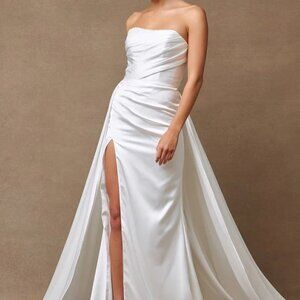 off white mermaid strapless wedding dress,bridal gown
